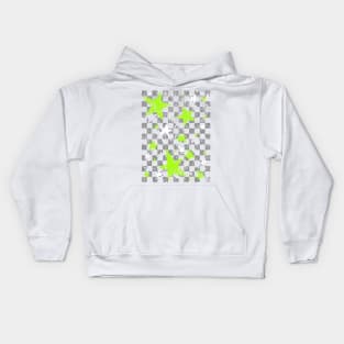 Gray and Green Stars Checkerboard Kids Hoodie